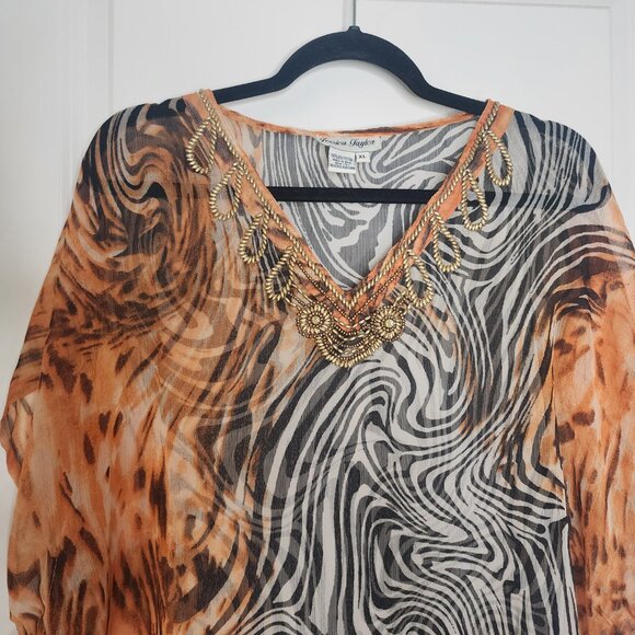 Jessica Taylor zebra print sheer boho Kaftan kimono beach swim cover up size XL - Picture 6 of 10